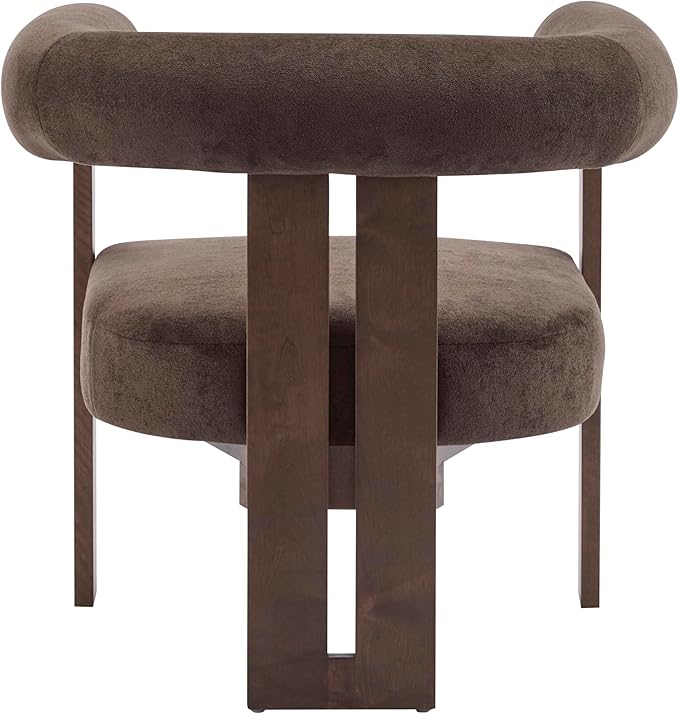 Christopher Knight Home Rones Modern Velvet Upholstered Accent Chair Wooden Living Room Club Chair with Curved Backrest Minimalist Bedroom Comfy Reading Chair Thick Padded Seat Dark Brown+Walnut