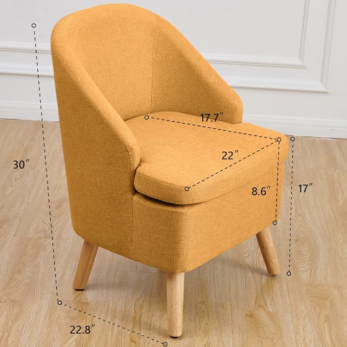 Accent Upholstered Club Cute Dirty Yellow Tub Chairs with Barrel Style Comfortable Round Side Sofa Chair Sitting Sofa Chair for Living Room Bedroom Small Spaces