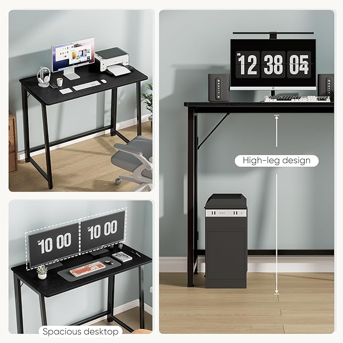 DUMOS 31.5 Inch Folding Desk Foldable Computer Table for Small Spaces Metal Frame Gaming Writing Work Station Mini Home Office Surface Black