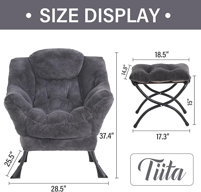 Tiita Lazy Chair with Ottoman Modern Large Accent Lounge Chair Leisure Sofa Armchair with Ottoman Reading Chair with Footrest for Bedroom Living Room Dorm Rooms Garden and Courtyard