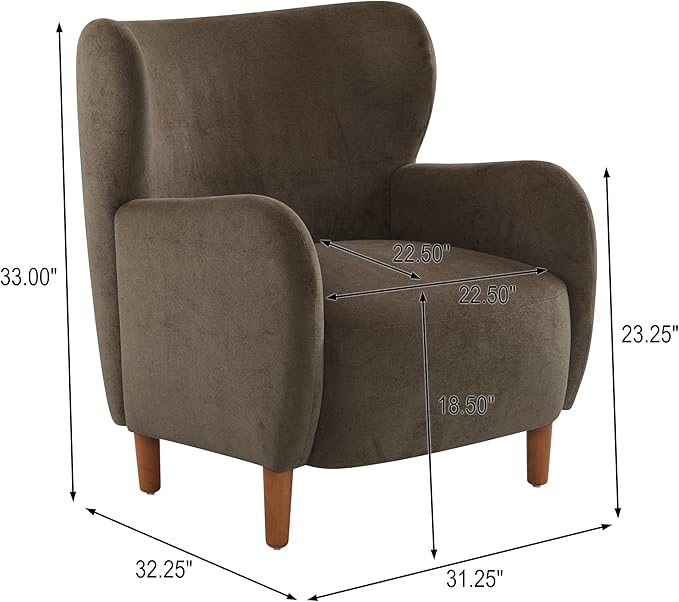 Christopher Knight Home Dolly Mid-Century Modern Velvet Upholstered Wingback Club Chair Living Room Lounge Chair for Relaxation Reading Armchair Solid Wood Living Room Accent Chair Dark Brown