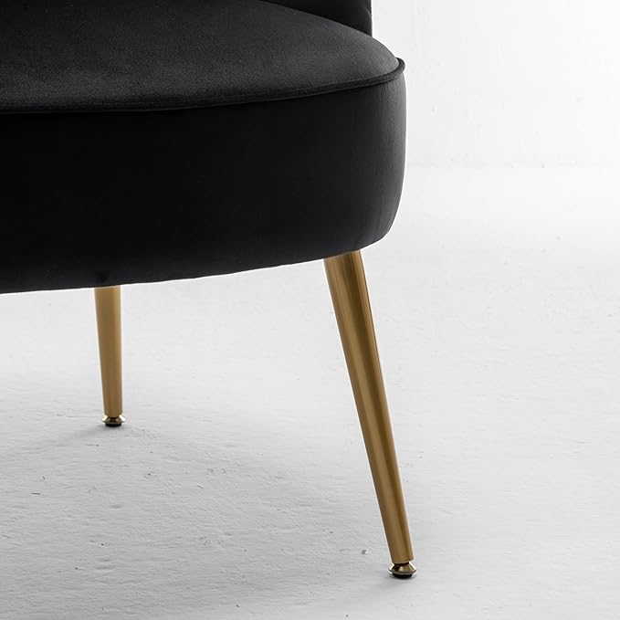 Trendy Velvet Accent Chair with Gold Metal Legs Upholstered Armchair for Small to Mid-Size Spaces Modern Living Room Bedroom Vanity Desk and Entryway Black