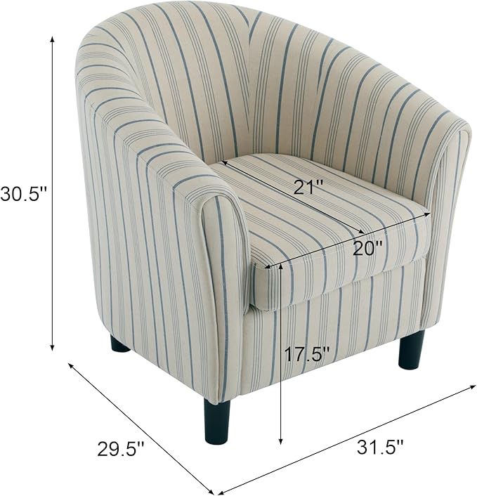 Christopher Knight Home Lixi Fabric Upholstered Accent Chair Wooden Living Room Barrel Chair Bedroom Comfy Reading Chair Beige and Blue