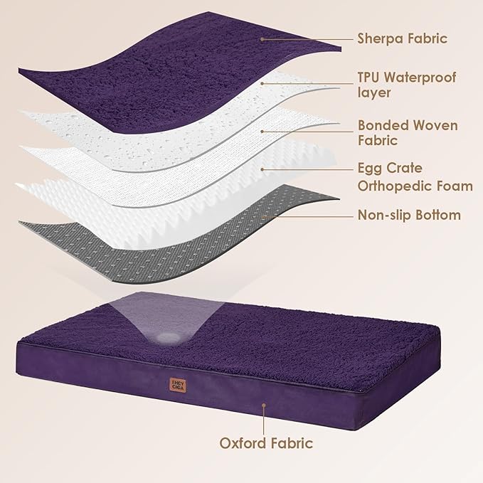 EHEYCIGA Orthopedic XL Dog Beds for Extra Large Dogs with Removable Washable Cover for Crate Purple 41x27