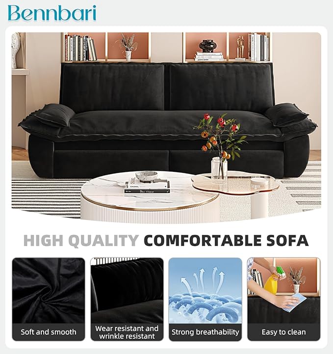 73.2 Queen Size Pull Out Sofa Bed 3-in-1 Velvet Convertible Sleeper Loveseat for Living Room Apartment Bedroom &amp Small Spaces (Black)