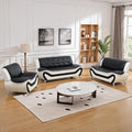 Modern Sofa Set Black Faux Leather 3 Seater Sofa 2 Seater Loveseat Single Chair Button Tufted Seat Cushion Sectional Couches Living Room Furniture Sets 3 Pieces