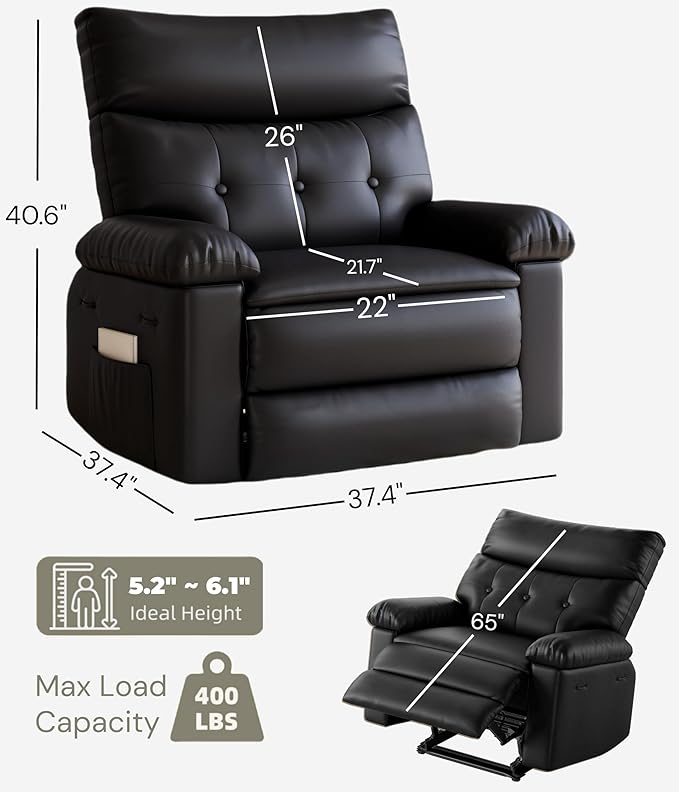 GarveeHome Recliner Chair - PU Leather Recliner for Adults Manual Lazy Recliner Chair with Overstuffed Comfort Arm and Back for Living Room Bedroom