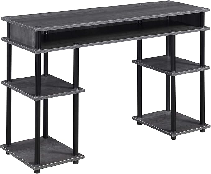 Convenience Concepts Designs2Go No Tools Desk Home Office Desk with Shelves Corner Shelf Vanity Desk Computer Desk Nail Table for Nail Tech - 47.25 L x 15.75 W x 30 H Charcoal Gray/Black