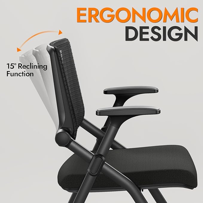 FYLICA Foldable Office Chair Set of 2 with PU Wheels Ergonomic Mesh Bouncing Back Stackable Conference Room Chair Office Guest &amp Reception &amp Meeting Chair (Black)
