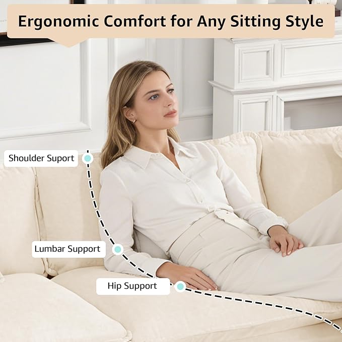 76.7 Beige Modern Sectional Couches for Living Room Chenille Loveseat U Shaped Modular Sectional Sofa Oversized 2 Seater Cloud Love Seat Couches with 2 Ottomans Deep Seat Sofas Set Sofa para Sala