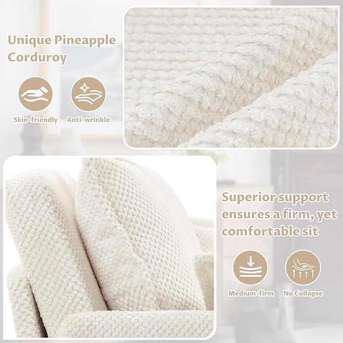 SUNWAVE 60 Pull Out Sofa Bed - Convertible Sleeper Sofa Bed Corduroy Pull Out Couch Bed with USB Charging Side Pockets for Living Room Bedroom Small Spaces (Cream 60)