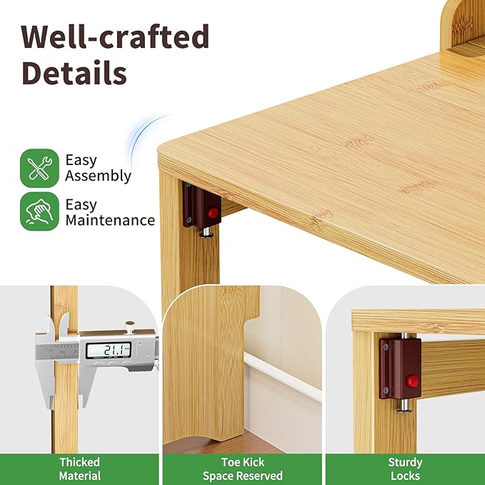 Bamboo Folding Desk for Small Spaces with Storage Mid Century Foldable Desk with Bookshelf Small Desks with Storage for Home Office Bedroom Natural