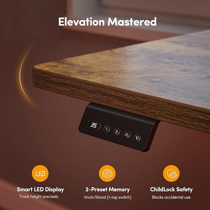 CubiCubi L Shaped Standing Desk 75 x 63 Inch Adjustable Height Electric Corner Desk Sit Stand Home Office Desk with Splice Board Rustic Brown（2 Packages