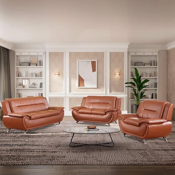 Lounge Comfy Faux Leather Sofa Modern Couch for Small Living Room/Dorm/Bedroom/Office/Apartment for Small Spaces (Orange Single Seat)