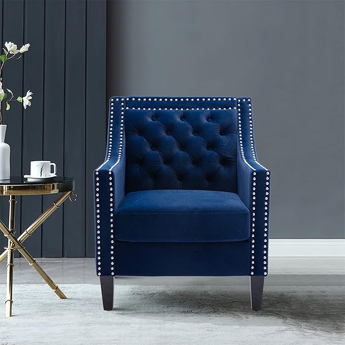 Accent Armchair Living Room Chair with Nailheads and Solid Wood Legs