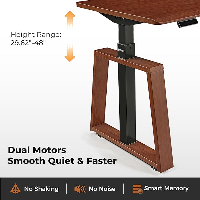 EUREKA ERGONOMIC Electric Standing Desk 63inch Executive Computer Desk Adjustable Height Desk Modern Trapezoidal Leg Sit Stand Desk Smart APP&ampTouch Screen Cherry Top