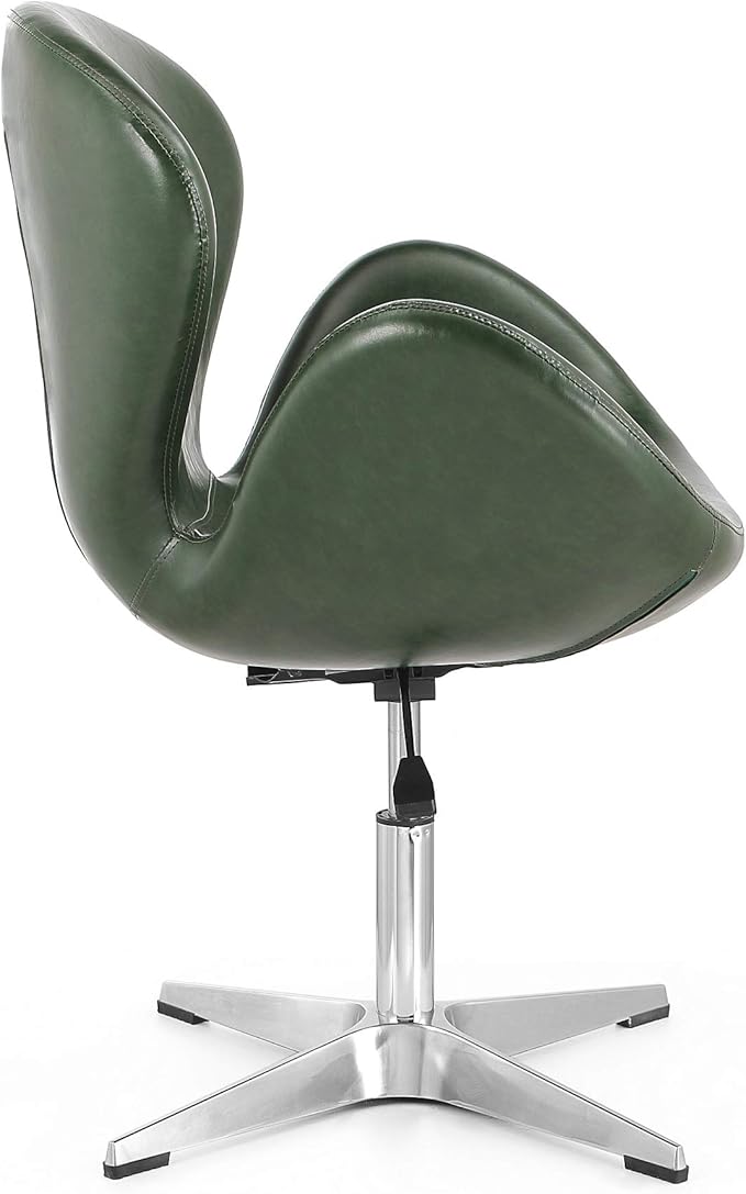 Manhattan Comfort Raspberry Adjustable Swivel Accent Chair Set of 2 with 360° Turn Polished Chrome Base Modern Retro Design Ideal for Living Room and Home Office Forest Green Faux Leather