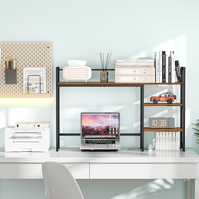 Snughome Desk Shelf 44.9 Large Desktop Organizer Shelf Desk Hutch for Computer Monitor 4 Tier Desk Top Display Rack Wood Desktop Bookshelf Storage Rack for Home Office Dorm
