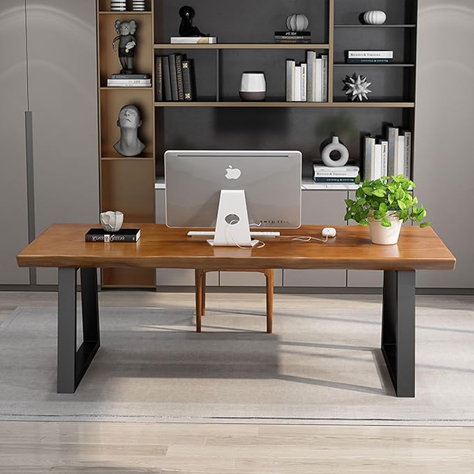 Modern Solid Wood Executive Desk – Spacious and Minimalist Home Office Workstation Perfect for Writing and Professional Use (Light Brown 47in)