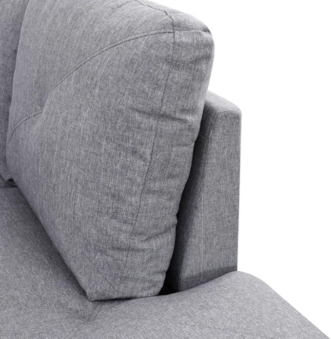 Grey L-Shaped 3-Piece Linen Sofa with Storage Ottoman Set Sectional Couch Sofa Set for Living Room Office Small Space