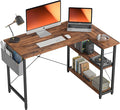 BANTI 40 Inch Small L Shaped Computer Desk with Storage Shelves Home Office Corner Desk Study Writing Table Brown