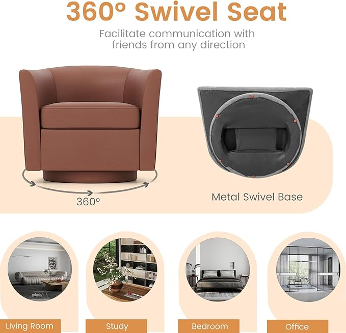 Swivel Chair with Ottoman Modern Barrel Accent Chairs with Removable Seat Cushion Comfy Single Sofa Lounge Armchair Upholstered Round Club Reading Chair for Living Room Bedroom Office