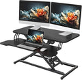 YIHAYO Electric Standing Desk Converter 32 inch Sit to Stand Up Height Adjustable Desk Riser Quick Sit to Stand Tabletop Dual Monitor Riser Workstation for Home Office with Keyboard Tray Black