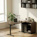 Electric Standing Desk with Storage Cabinet Adjustable Height Executive Desk with Credenza Home Office Workstation with A Engineered Wood 1.18 Solid Desktop Black Walnut