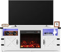Furmax LED Entertainment Center with Fireplace Fireplace TV Stand with Storage Cabinets and 2 Open Shelves Modern Media TV Console for Living Room (White)