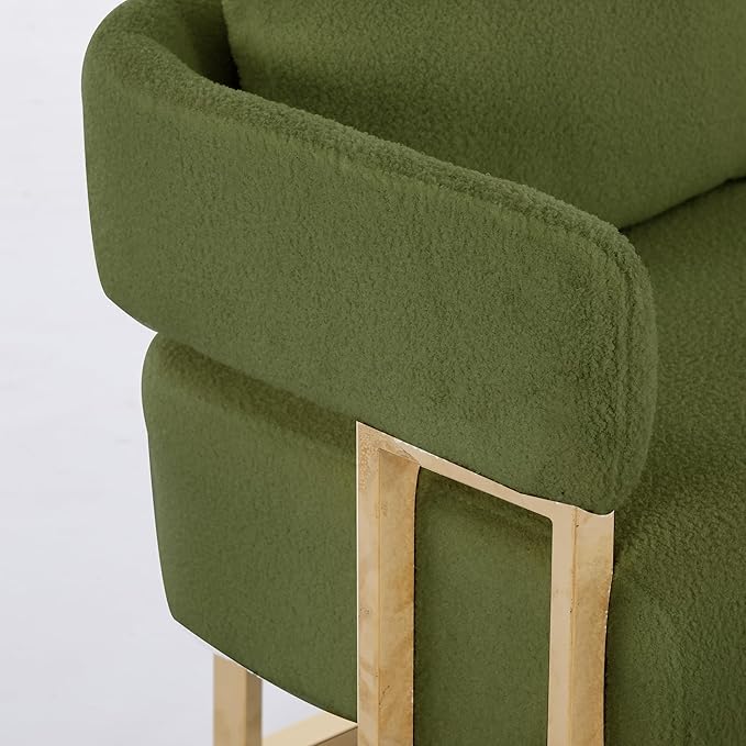 51 Comfy Loveset Sofa Green Small Teddy Love Seat Sofa Bedroom Mini Couch Living Room Side Chair with Gold Metal Legs for Dressing Area Reception Room Office (Green)