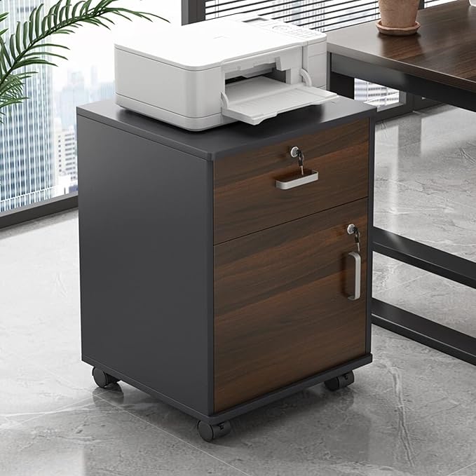 Filing Cabinet Wood File Cabinet Mobile Filing Storage File Folder Organizer Cabinet with Wheel Lockable Casters Multifunction Printer Stand 1-Drawer 14.1D X 15.7W X 19.6H Storage Cabinet ( Col