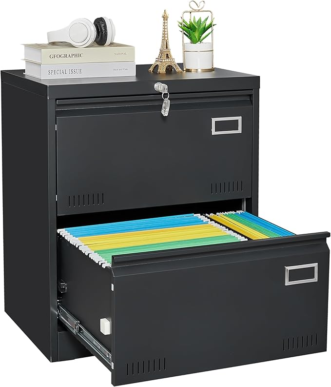 File Cabinet 2 Drawer Metal Filing Cabinet with Lock Office Lateral Filing Cabinets for Letter/Legal/F4/A4 Size File Cabinets for Home Office Black