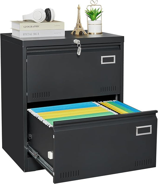 File Cabinet 2 Drawer Metal Filing Cabinet with Lock Office Lateral Filing Cabinets for Letter/Legal/F4/A4 Size File Cabinets for Home Office Black