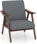 Giantex Mid-Century Modern Accent Chair Upholstered Comfy Living Room Chair with Arms Anti-Slip Felt Pads Wooden Frame Soft Padded Armchair for Living Room Bedroom Office Study Light Grey
