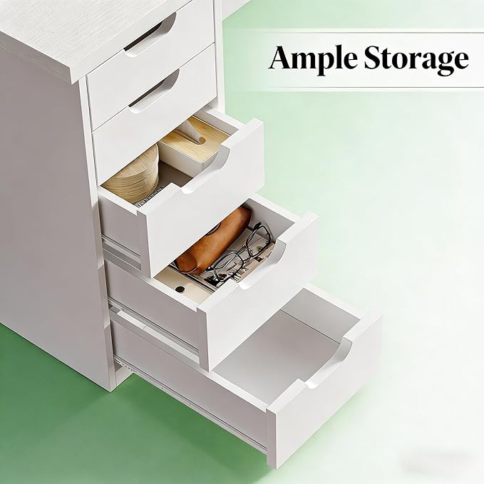 Computer Desk with 5 Drawers 47 Inch Reversible Executive Office Desk with File Storage Drawers Industrial Study Writing Table Corner Desk for Home Office (White)