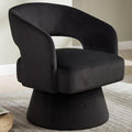 Swivel Accent Chair with Arms for Living Room Swivel Barrel Chairs with Backet for Small Space Velvet Round Chair for Bedroom (Black)