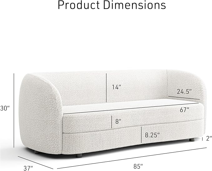 Furniture of America Nimiane Modern Boucle Sofa with Curved Arms and Wooden Legs Comfy Fabric Upholstered 3 Seater Couch for Living Room Bedroom Home Office Off-White