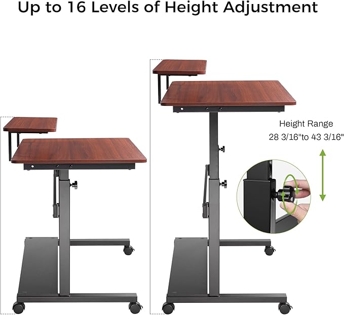 Eureka Ergonomic Mobile Standing Desk 41 Inch Lockable Home Office Height Adjustable Computer Desk PC Table with Hutch Teak Top