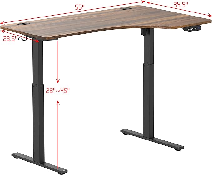 SHW 55-Inch Large Electric Height Adjustable L-Shaped Standing Desk with Right Facing Corner Walnut