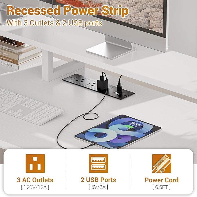 Aheaplus Computer Desk with 3 Drawers Home Office Desk with File Drawer &amp Power Outlet 59'' Gaming Desk with Led Lights Long Work Desk with Storage Shelves Printer Cabinet and Monitor Shelf W