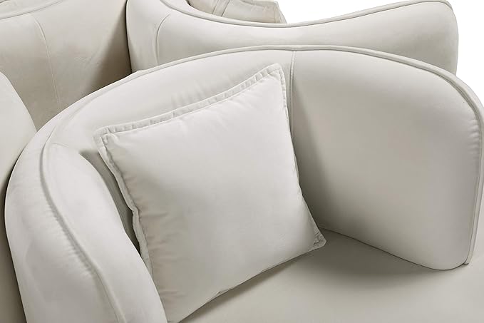 Meridian Furniture 627Cream Circlet Collection Modern | Contemporary Velvet Upholstered Roundabout Sofa with Sturdy Gold Iron Legs Cream 72 W x 72 D x 29 H
