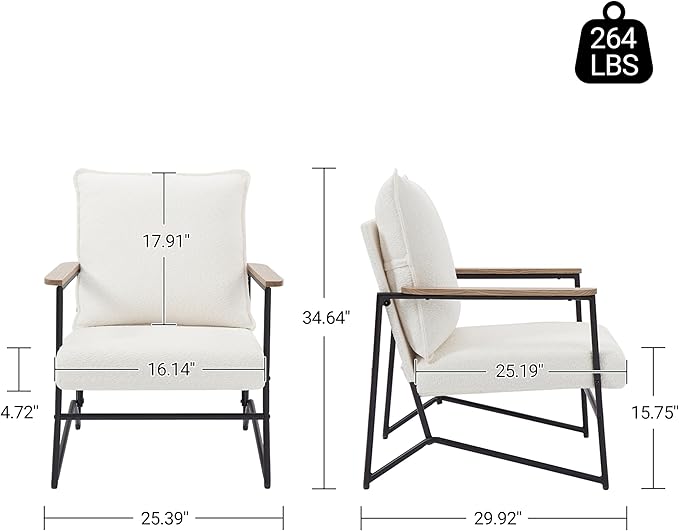 Art Leon Accent Chair - Modern Boucle Fabric Arm Chair Upholstered Lounge Chair with Metal Legs for Living Room Bedroom Reception Room White