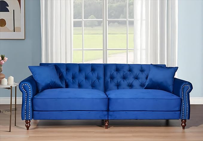 Legend Vansen 87.8 inchs Convertible Velvet Bed Sleeper Futon Sofas Blue
