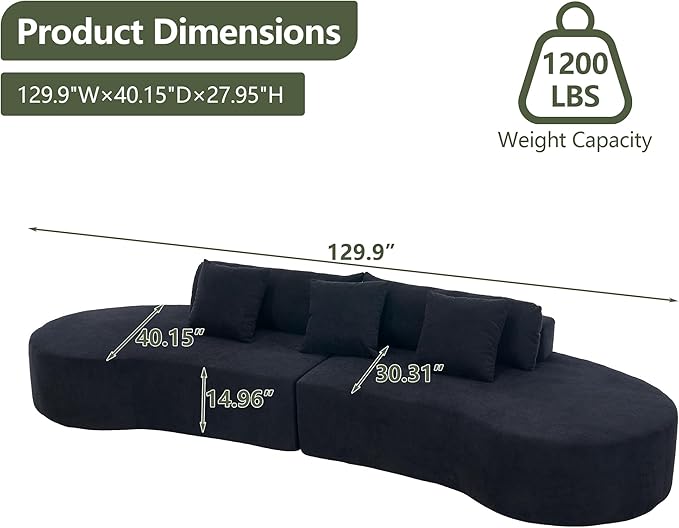 Curved Sofas for Living Room Modern Sectional Sofa Black Curved Sectional Cloud Sofa Deep Seat Couch Compression Floor Sofas for Apartment Bedroom Office