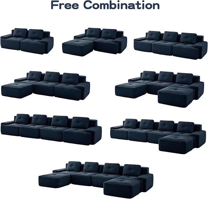 Casaphoria 150'' Blue Corduroy Cloud Couch 4-Seater Boneless Sectional Sofa with 4 Pillows for Living Room Deep Seat Sofa No Assembly Required