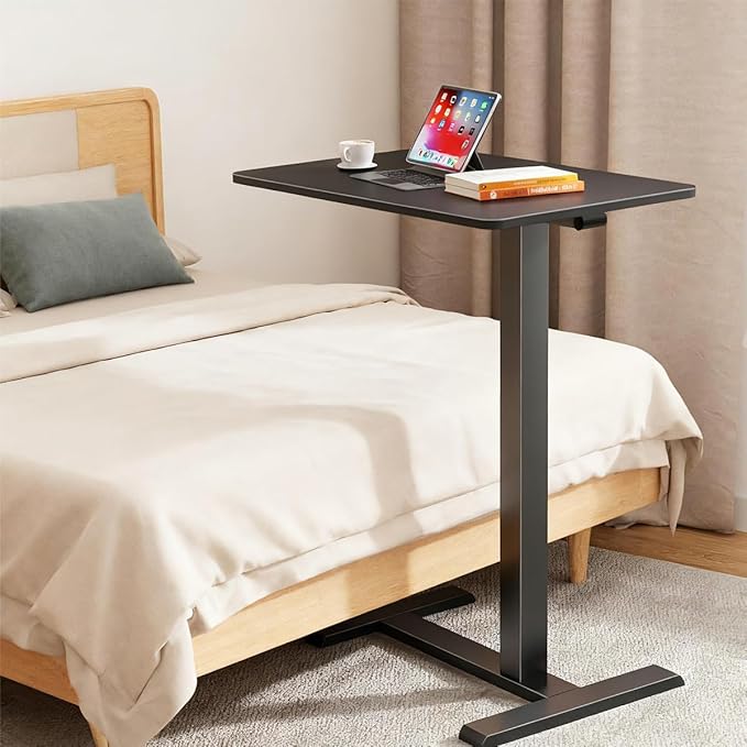 Mobile Overbed Standing Desk with WheelsRolling Desk Adjustable HeightPneumatic Laptop Side Table for CouchHomeOfficeSmall Sit Stand Computer Workstation CartBlack