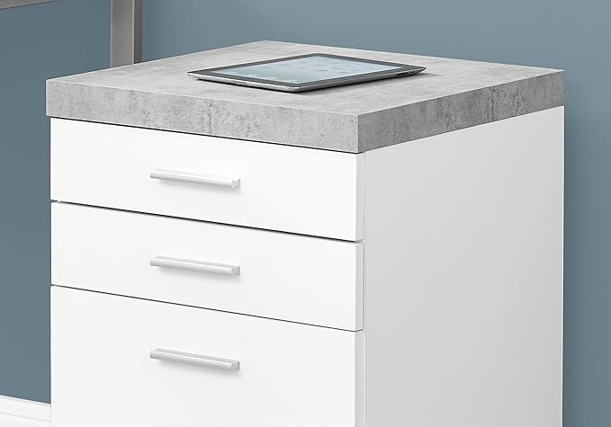 File Cabinet Rolling Mobile Storage Drawers Printer Stand Office Work White and Grey Cement Laminate Contemporary Modern