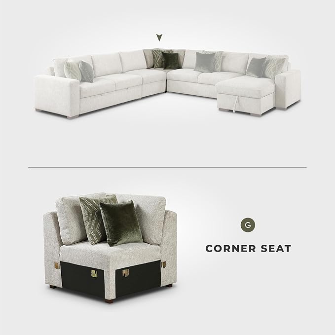 Lexicon Modular Sectional Sofa Module for Sectional Couch Corner Seat 2 Pillows Removable Back Cushion Cover Microfiber Sand