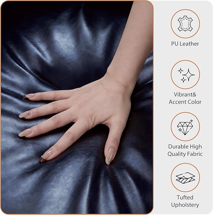 AVZEAR Leather Upholstered Armchair Single Sofa Chair with Rolled Arms and Nailhead Mid-Century Modern Tufted PU Chesterfield Chair for Living Room Bedroom Office Apartment PU Blue