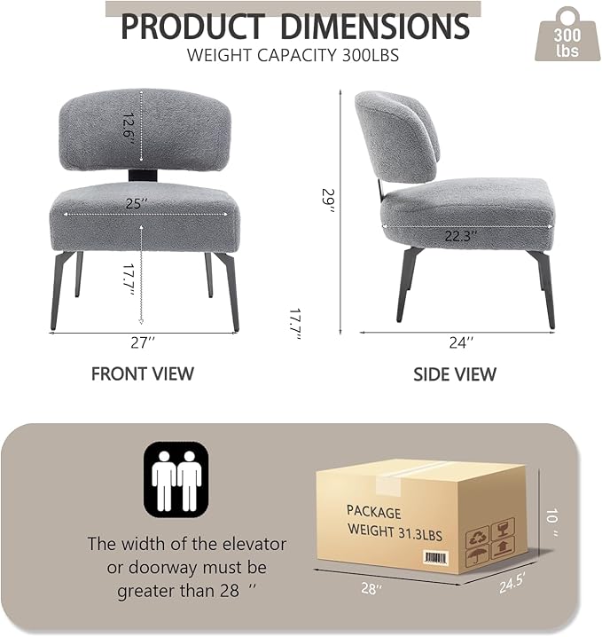 Modern Sherpa Accent Chair Set of 2 Round Boucle Upholstered Barrel Arm Chair for Small Spaces Fluffy Side Corner Sofa Chair for Living Room Bedroom Vanity Office Reading Room(Grey)
